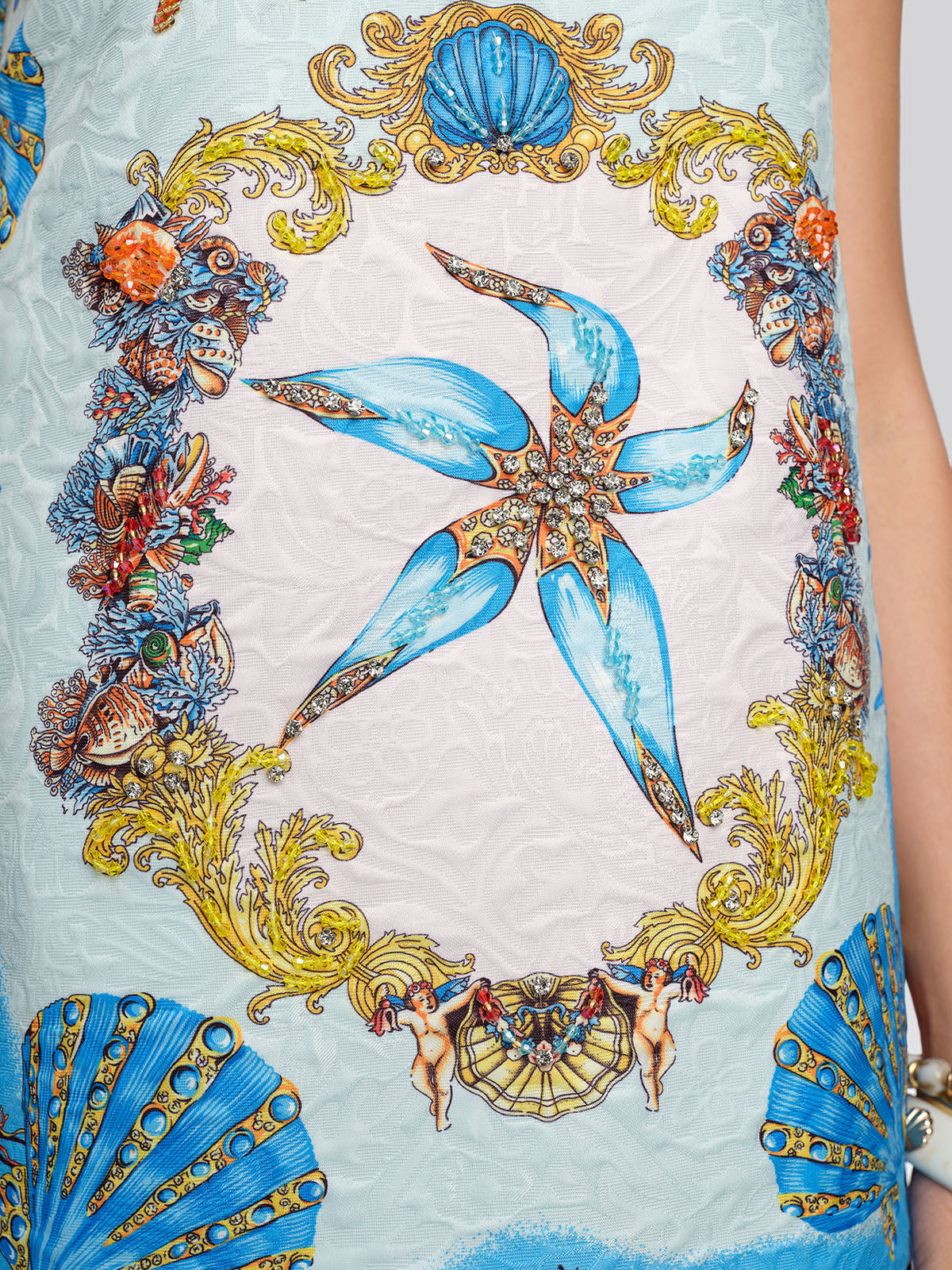 Hand Beaded Ocean Baroque Print Dress