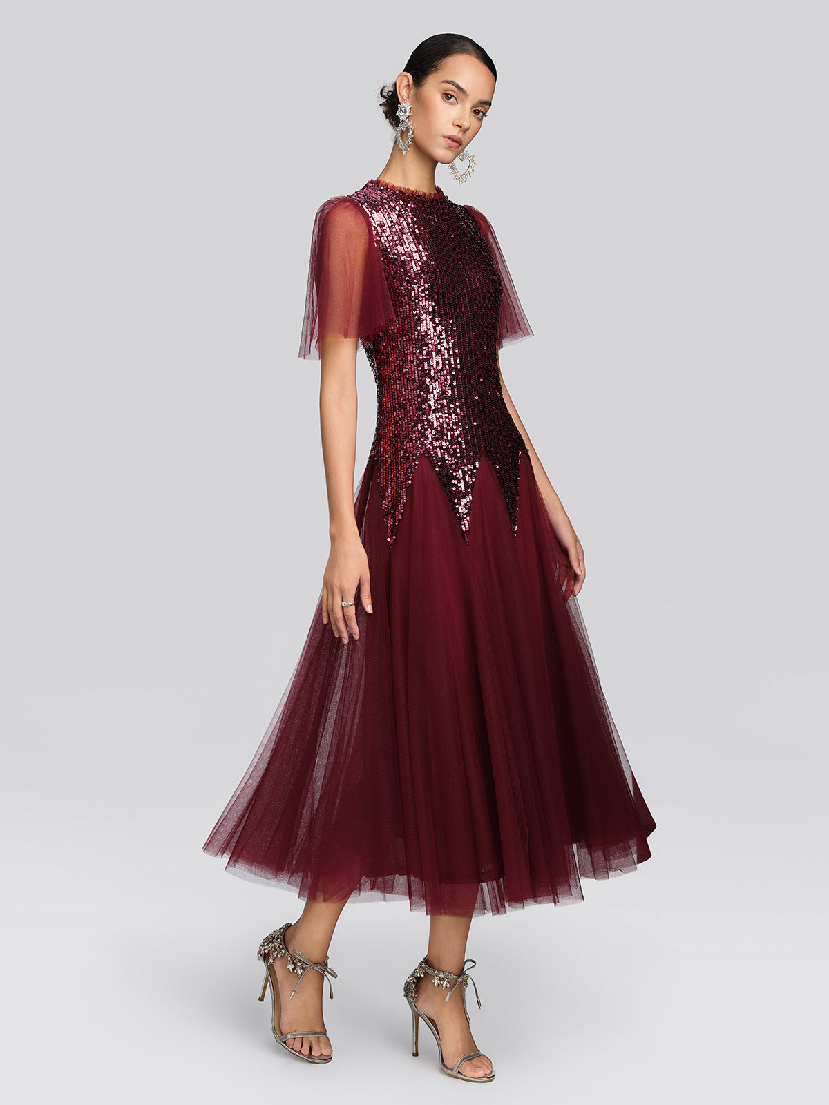 Sequin Mesh Layered A-Line Dress