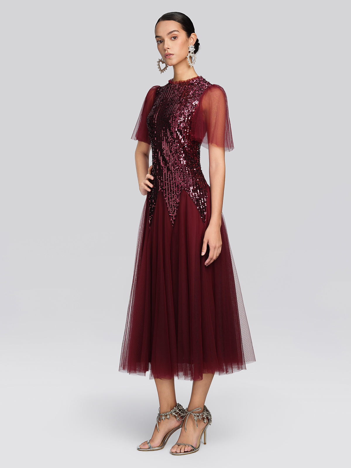 Sequin Mesh Layered A-Line Dress