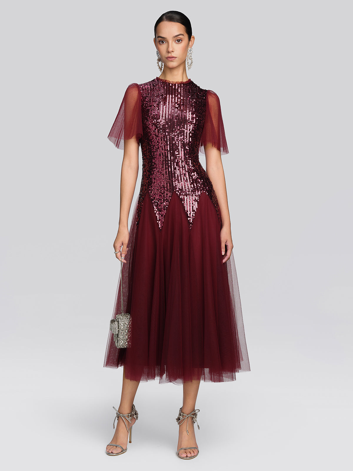 Sequin Mesh Layered A-Line Dress