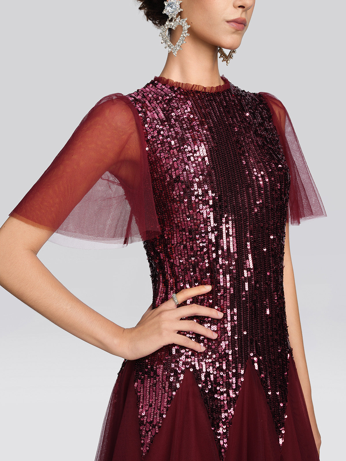 Sequin Mesh Layered A-Line Dress