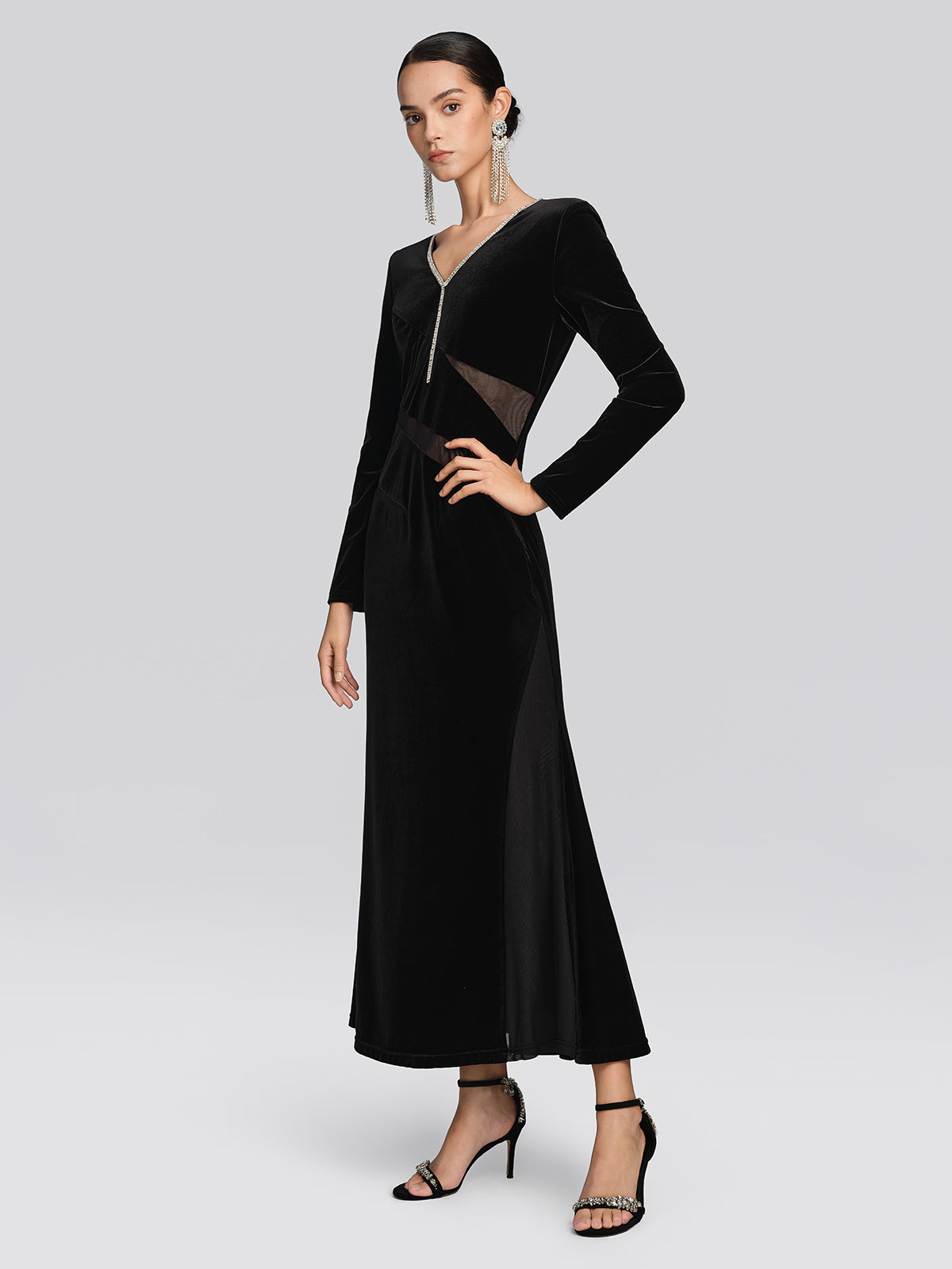Stretch Velvet Crystal Mesh Mermaid Dress