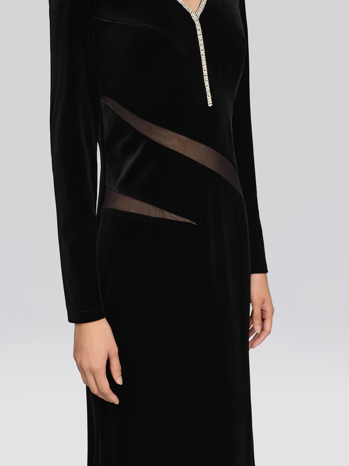 Stretch Velvet Crystal Mesh Mermaid Dress