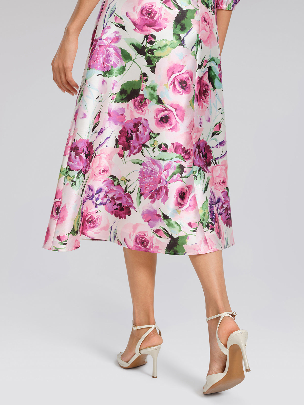 Rose Print Satin Lace Dress