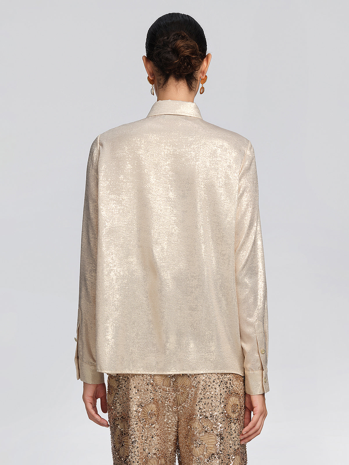 Metallic Sequin Beaded Bow Shirt