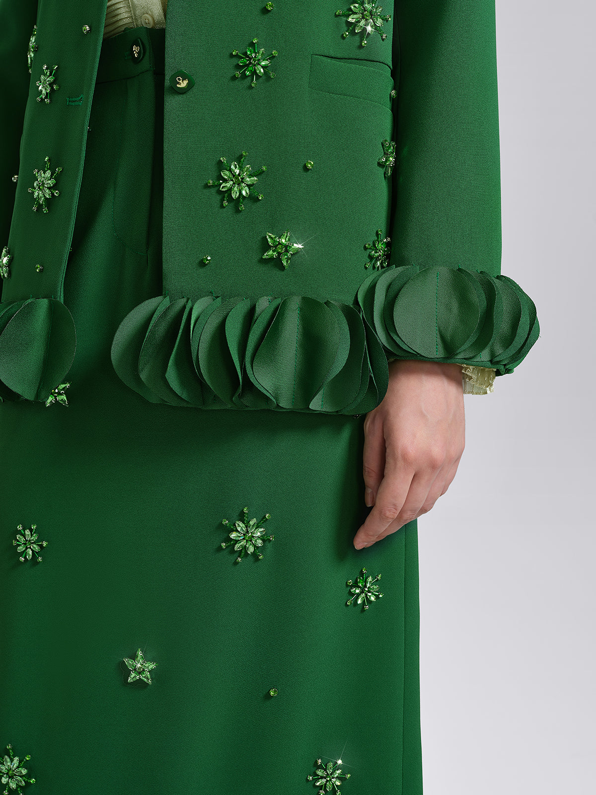 Hand-Beaded Floral Trim Jacket