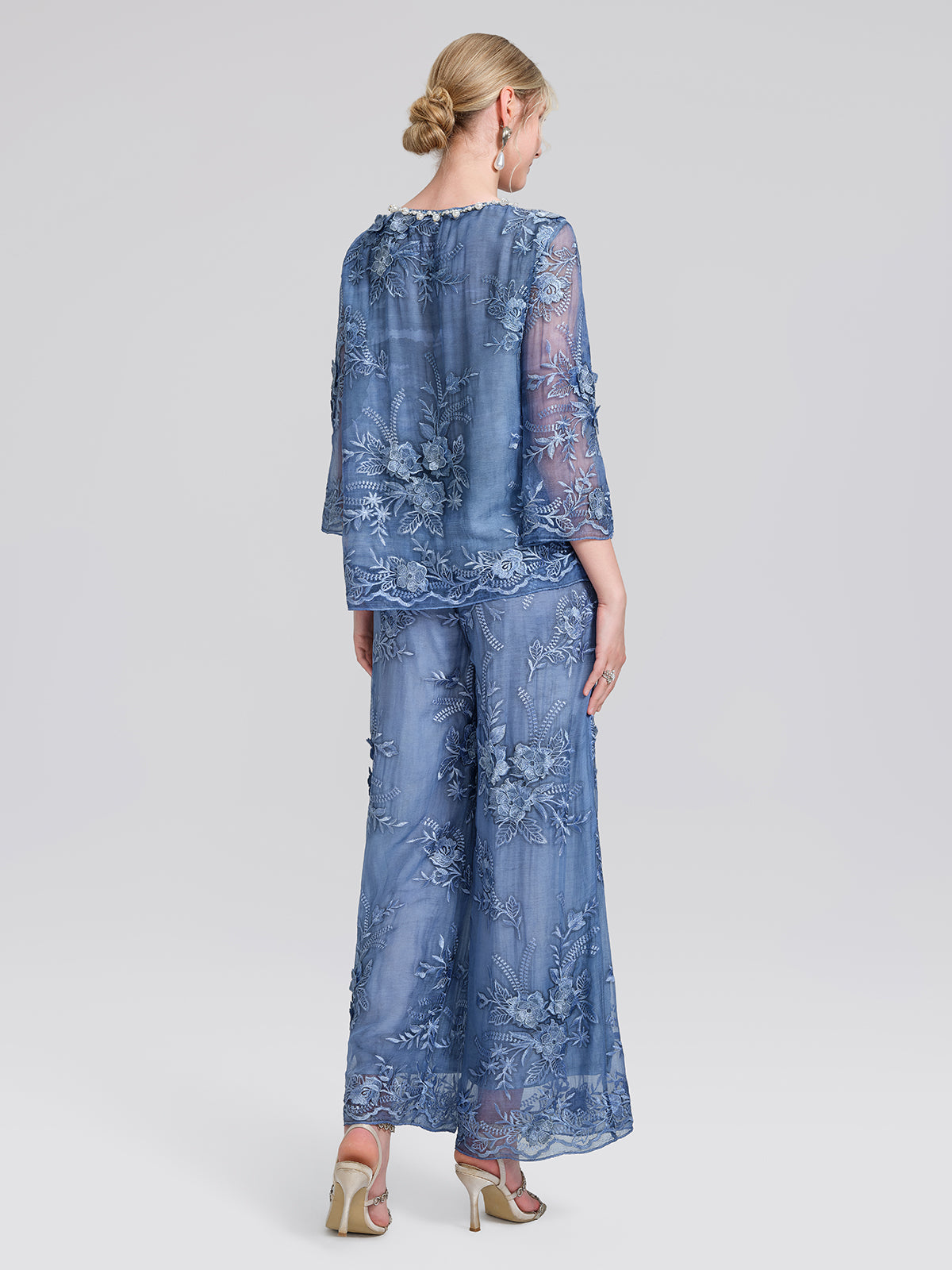 Mulberry Silk Embroidered Elastic-Waist Pants