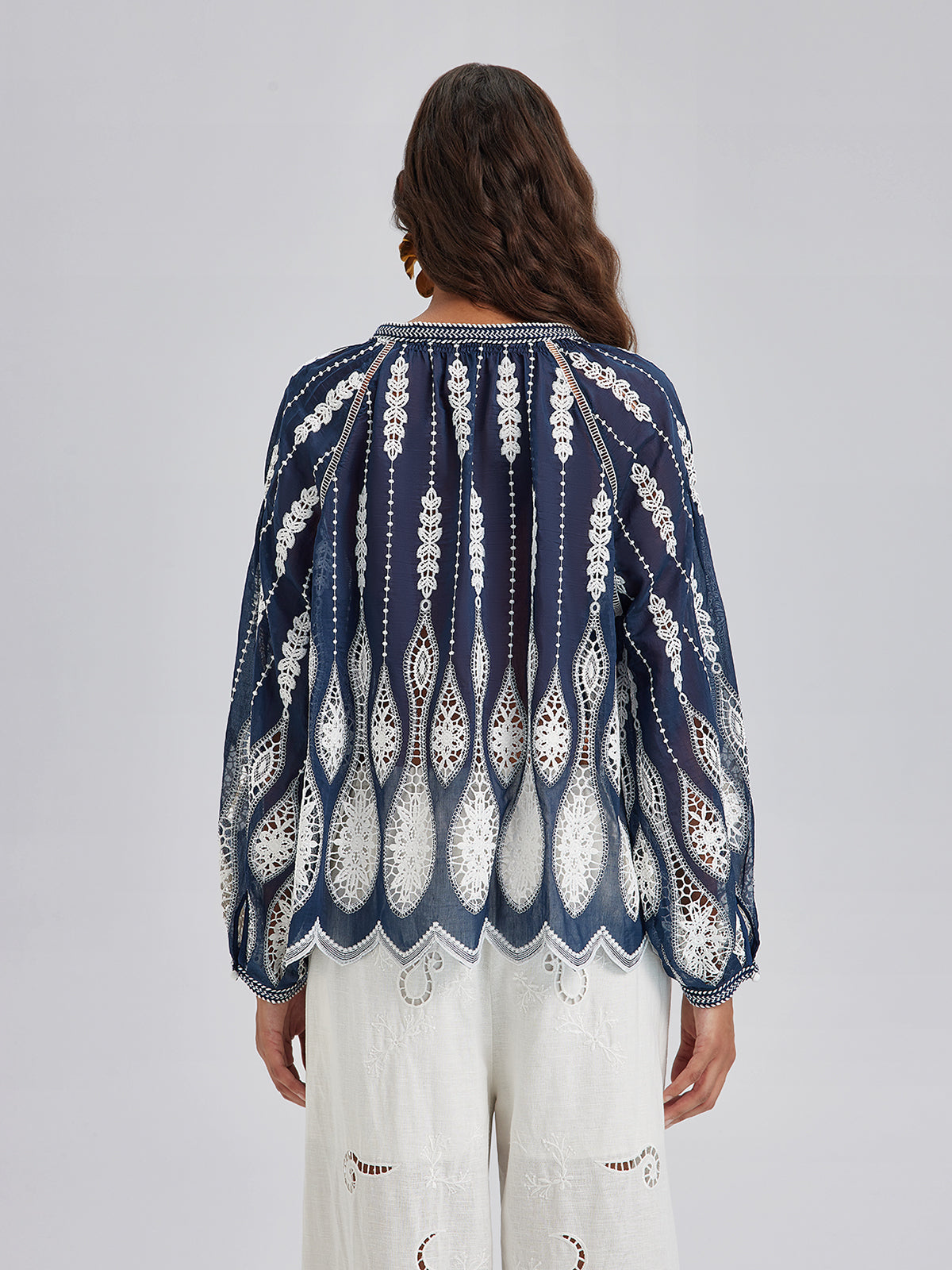 Intricate Fringe Embroidered Cutout Top