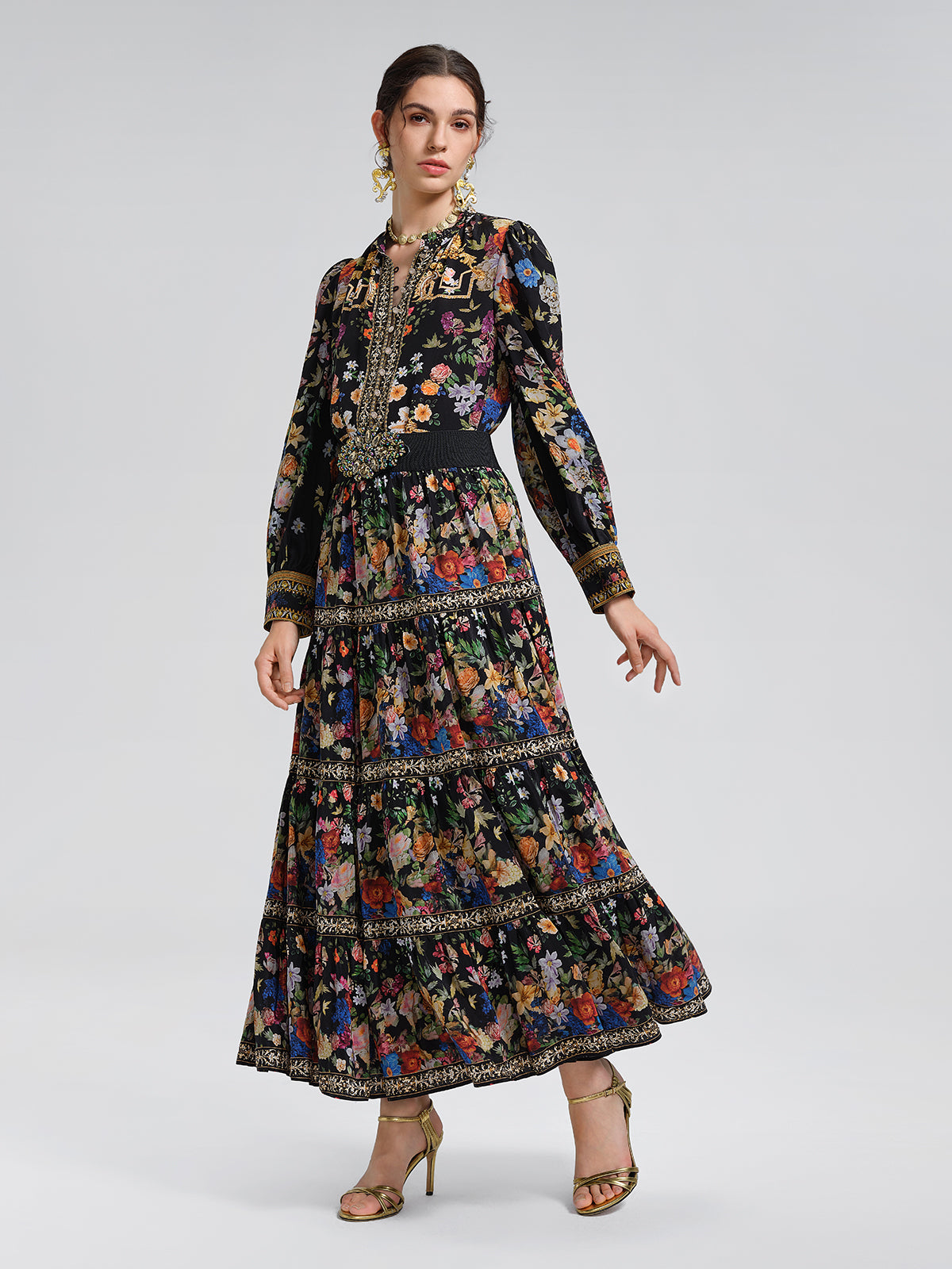100% Silk Printed Rhinestone Skirt