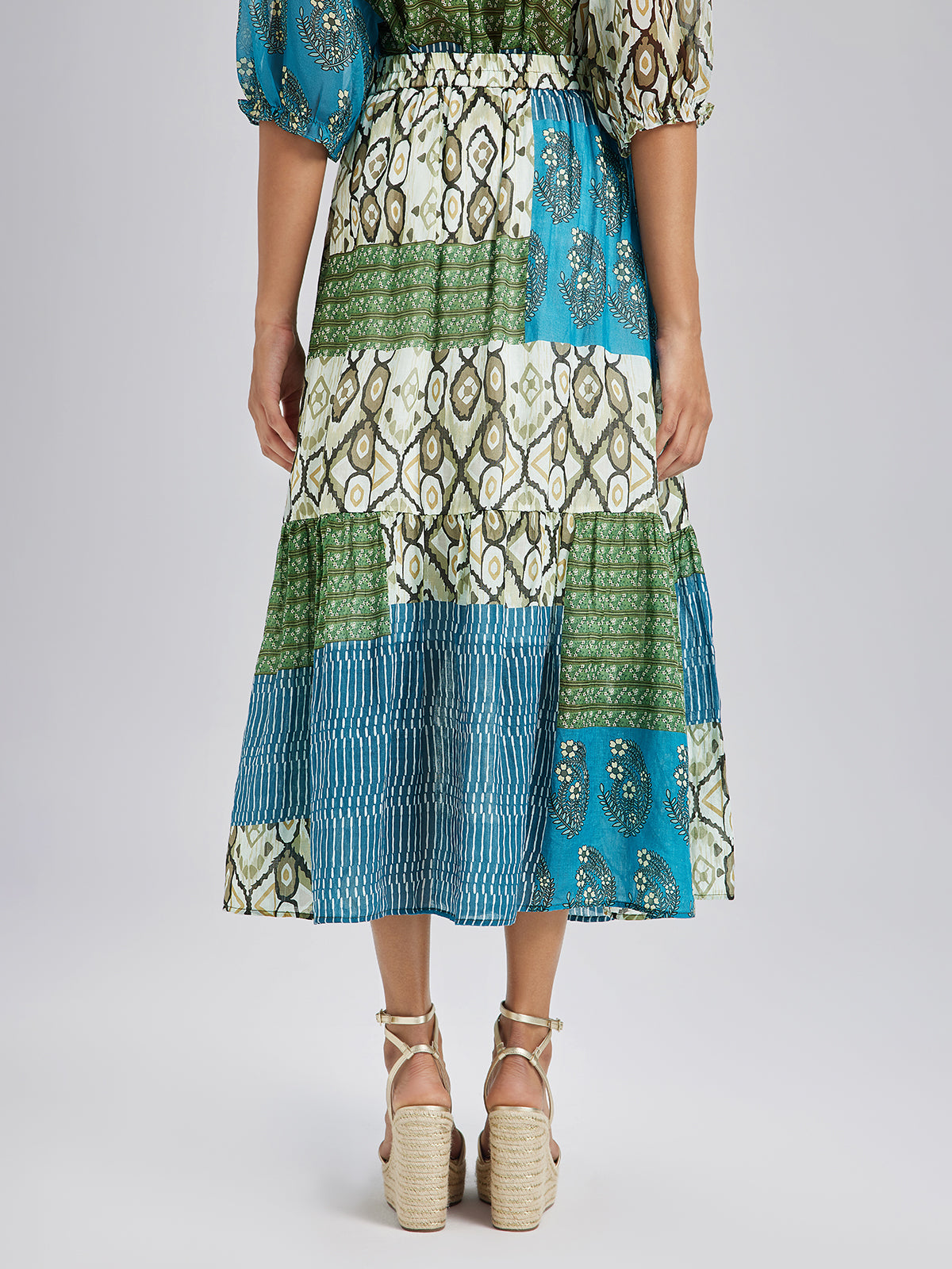 Final Sale | Elastic Waist Patchwork Ramie Skirt