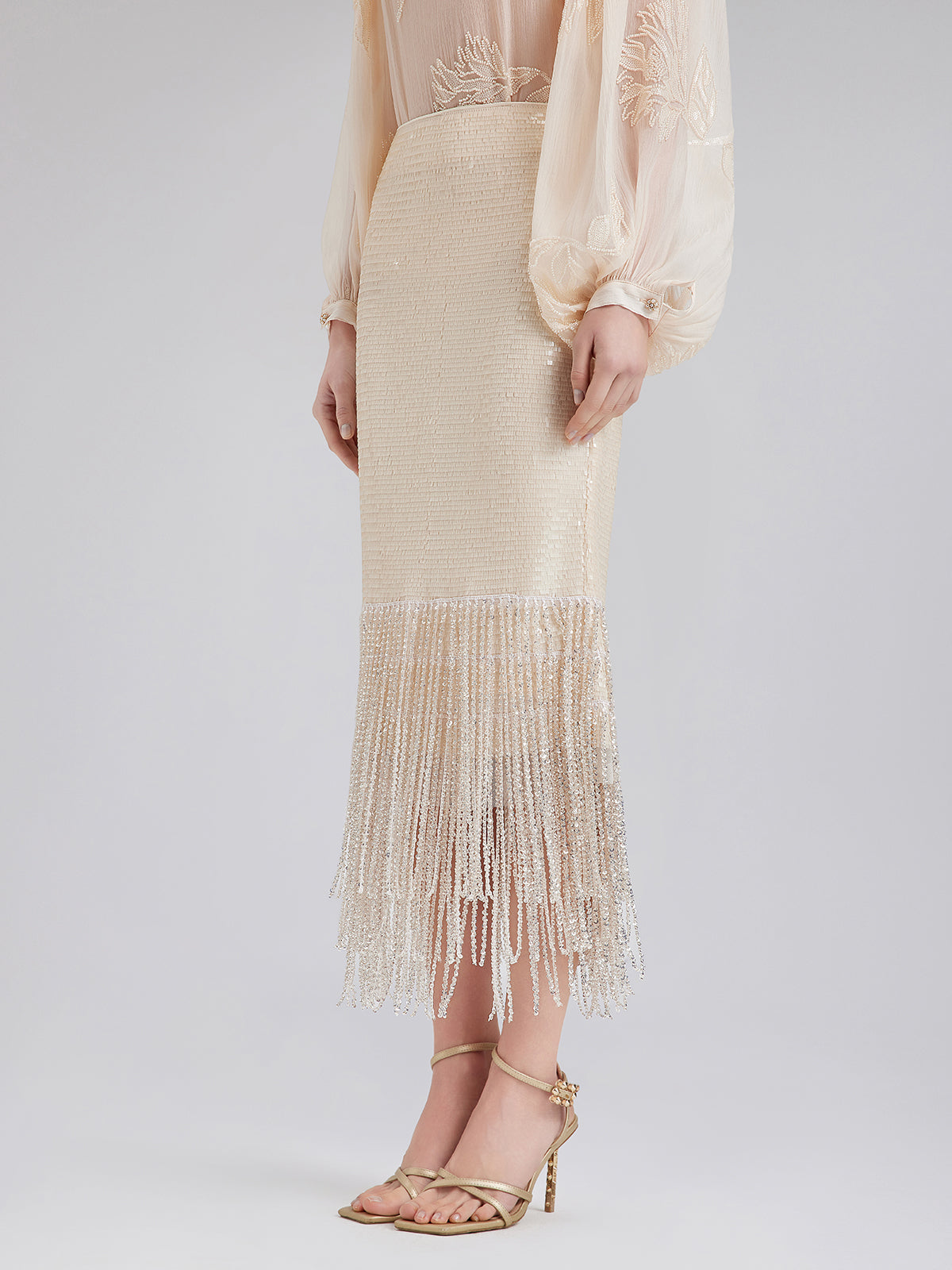 Sequin Crystal Fringe Split Skirt