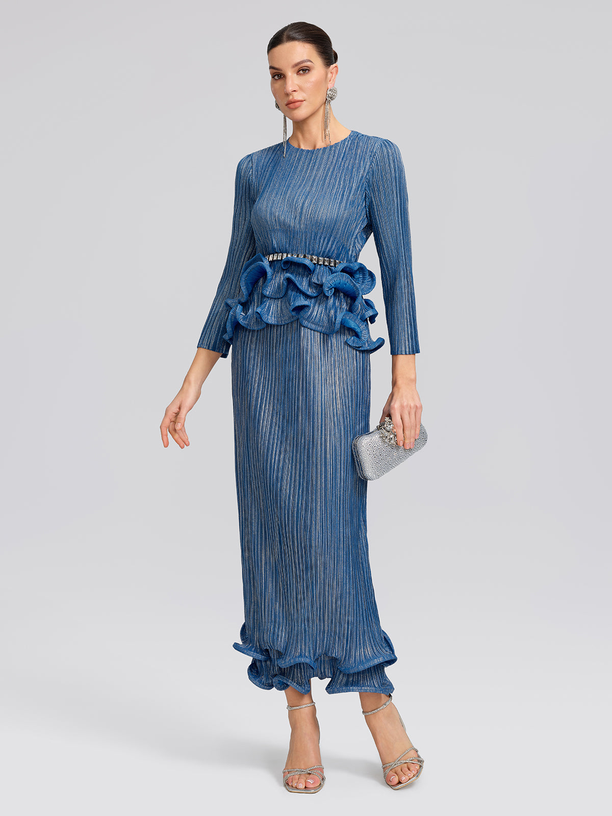 Blue Pleated Bubble-Hem Set