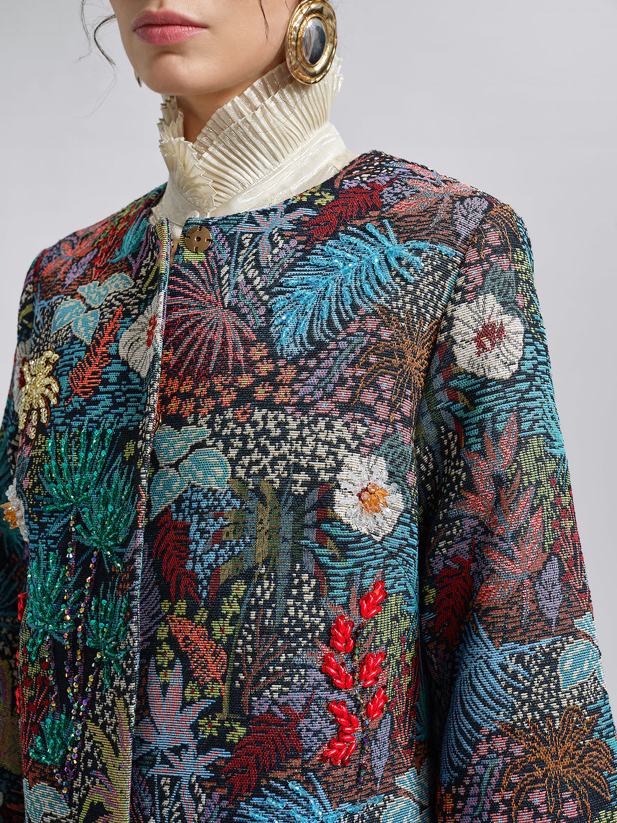 Handcrafted Multiflora Jacquard Beaded Jacket