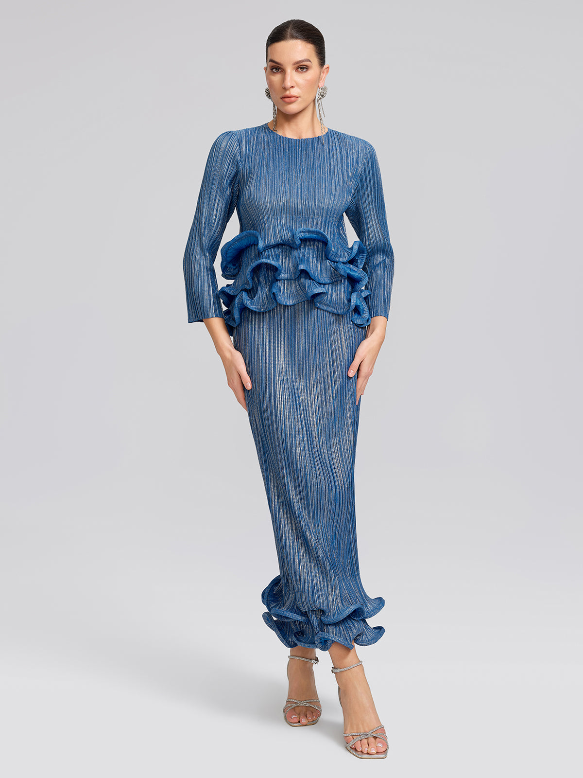 Blue Pleated Bubble-Hem Set