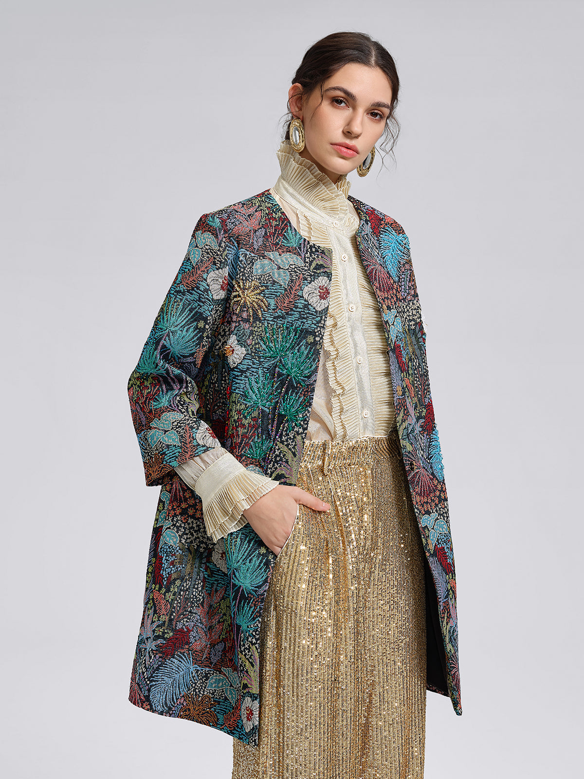 Handcrafted Multiflora Jacquard Beaded Jacket