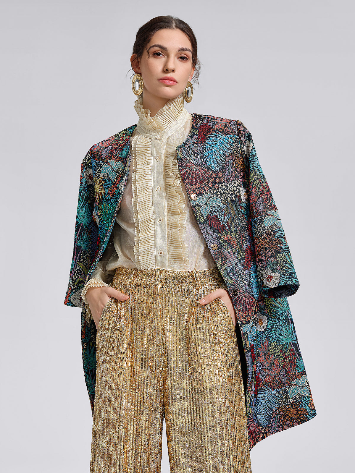 Handcrafted Multiflora Jacquard Beaded Jacket