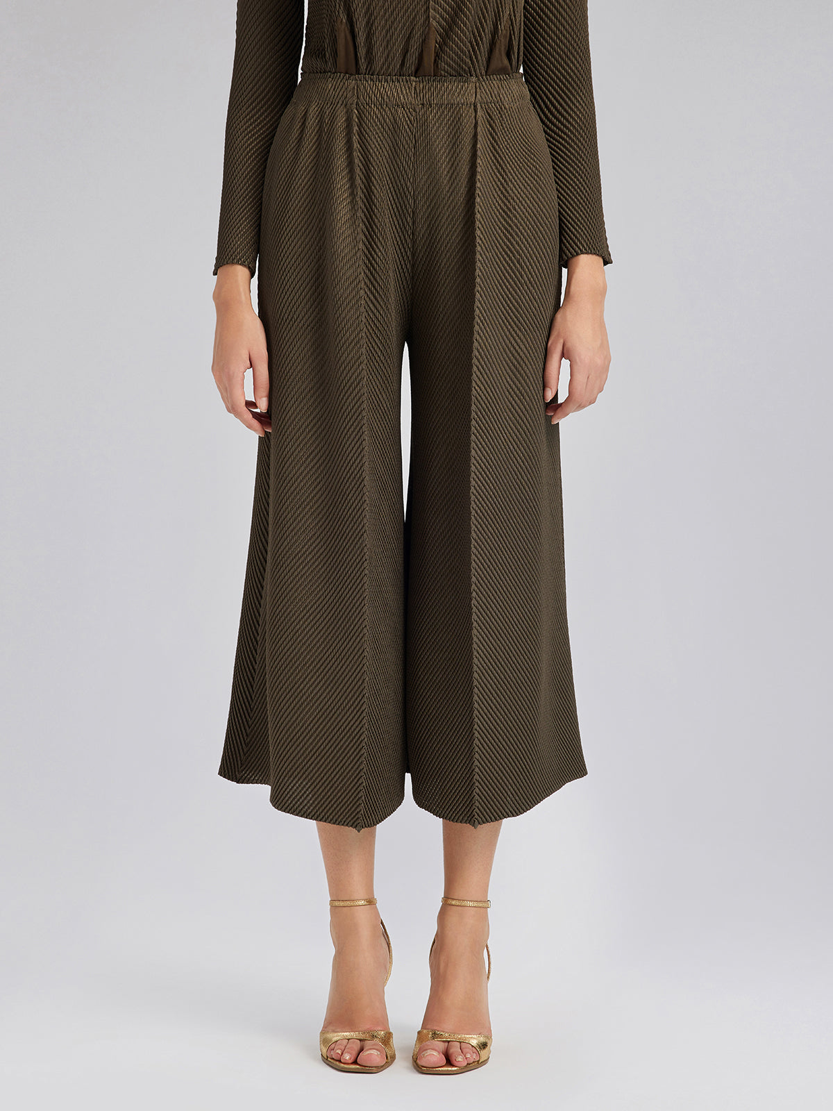 Final Sale | Pleated-Texture Elastic-Waist Wide-Leg Pants