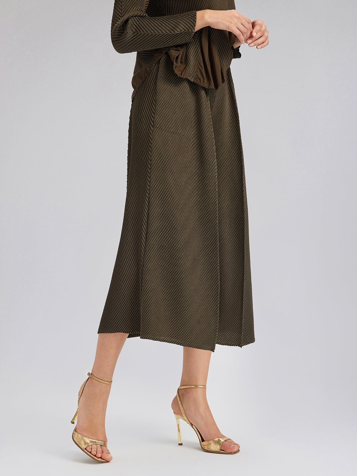 Final Sale | Pleated-Texture Elastic-Waist Wide-Leg Pants
