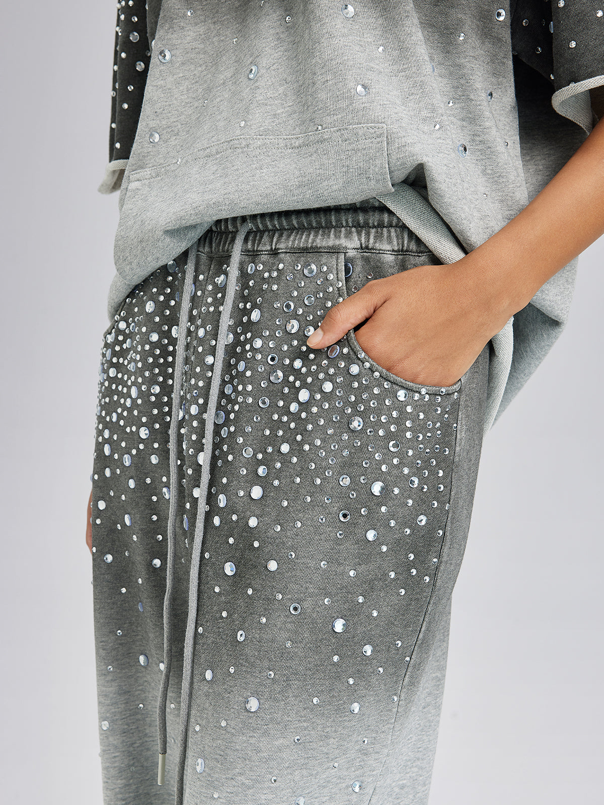 Ombre Rhinestones Washed Knit Pants
