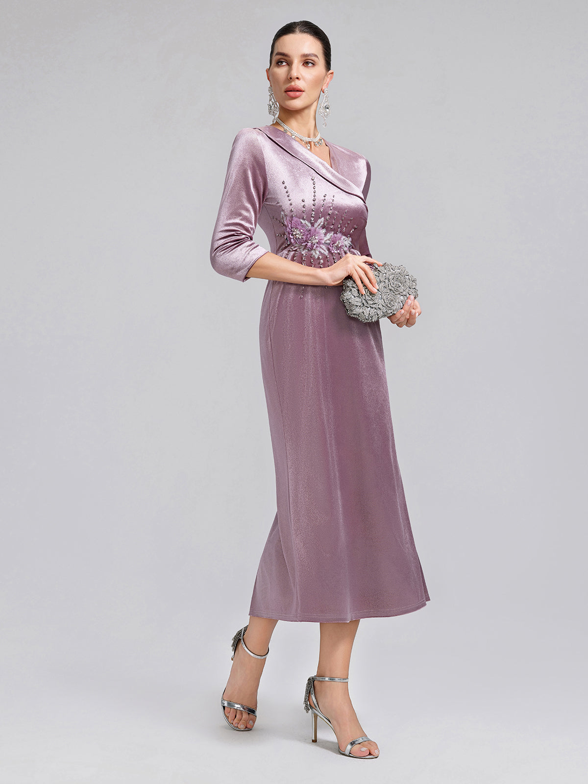 Velvet Hand-Embroidered Beaded Mermaid Dress