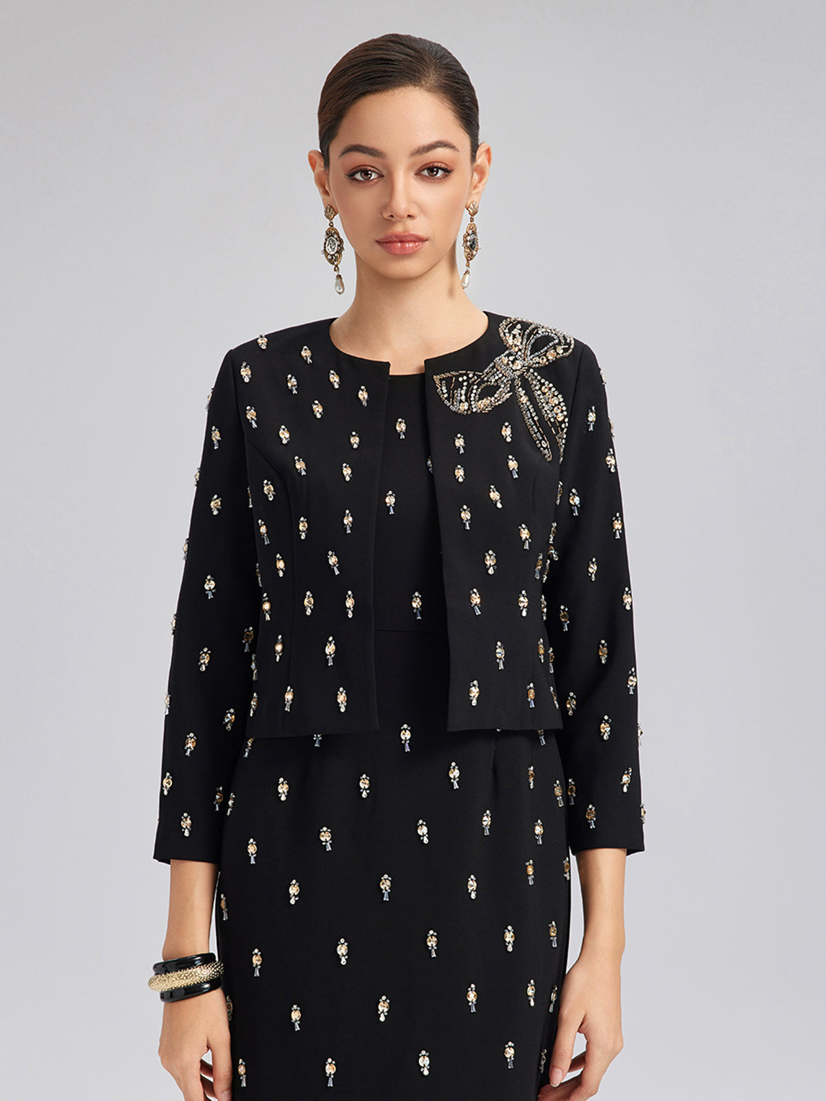 Hand-Beaded Bow Detail Jacket