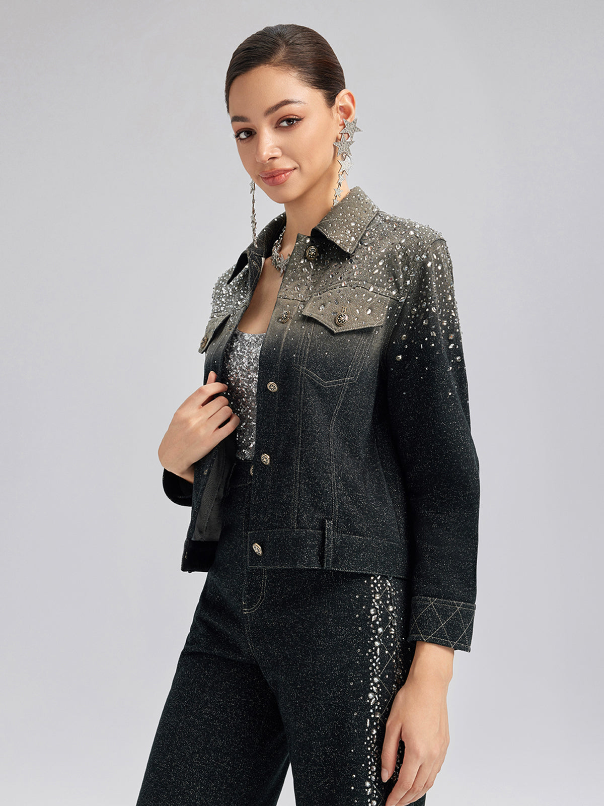 Crystal Star Chain Drop Earrings