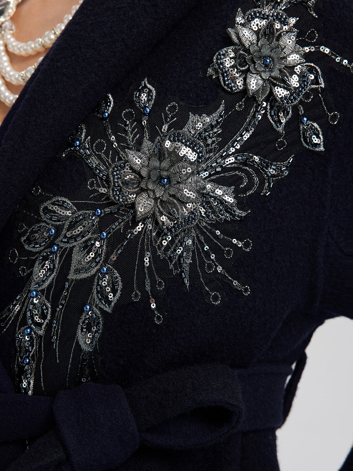 Sequin-Embroidered Double-Faced Wool Hooded Coat