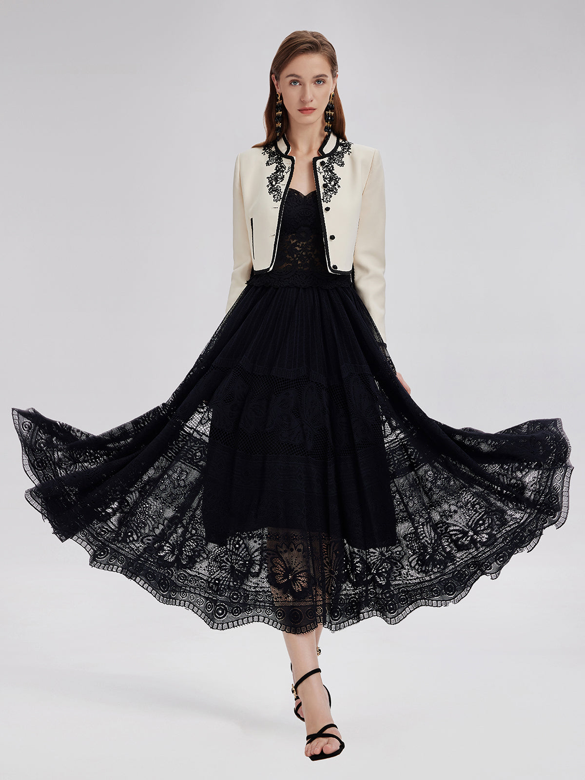 3D Cord Embroidery Silk Wool Cropped Jacket