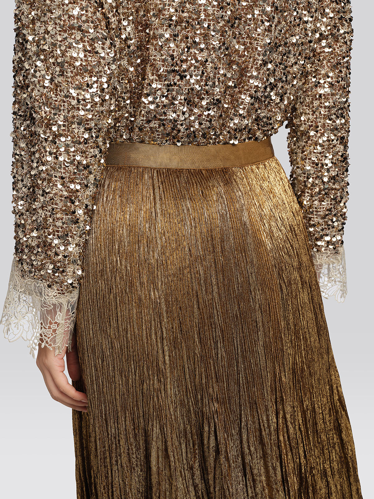 Golden Textured Pleated Mermaid Skirt