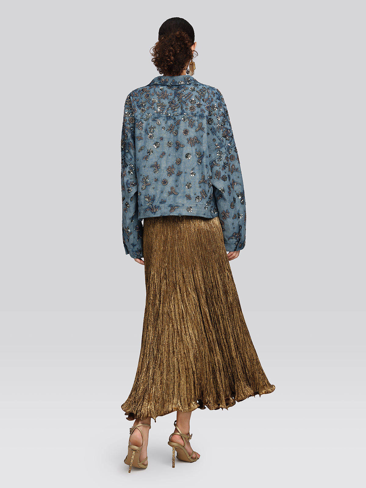 Golden Textured Pleated Mermaid Skirt