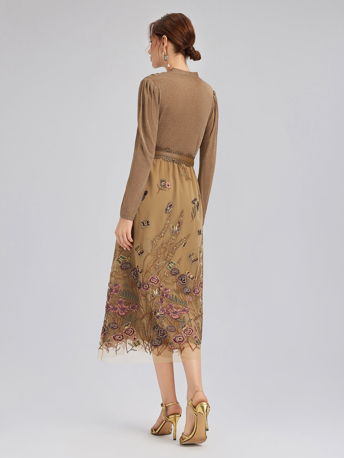 Knit & Tulle Embroidered Dress (Belt Included)