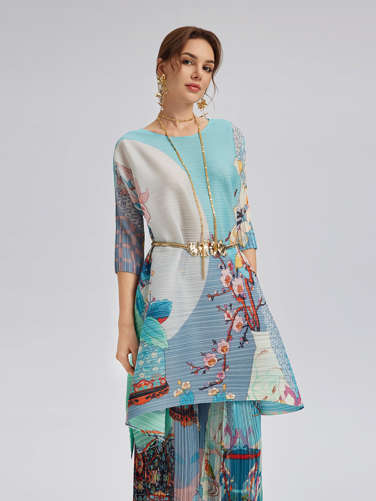 Artistic Print Pleated Set
