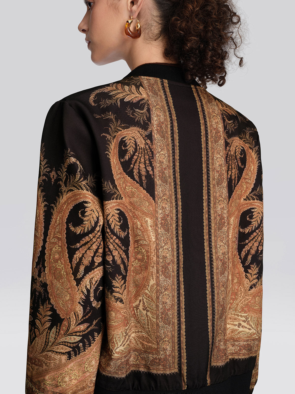 Paisley Print Rhinestone Bomber Jacket