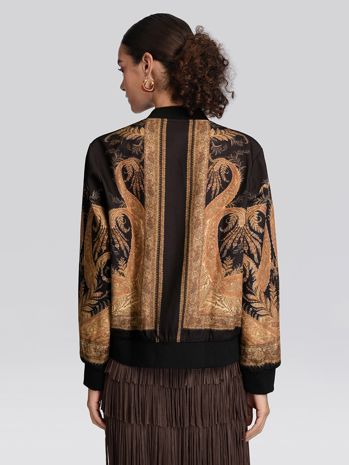 Paisley Print Rhinestone Bomber Jacket