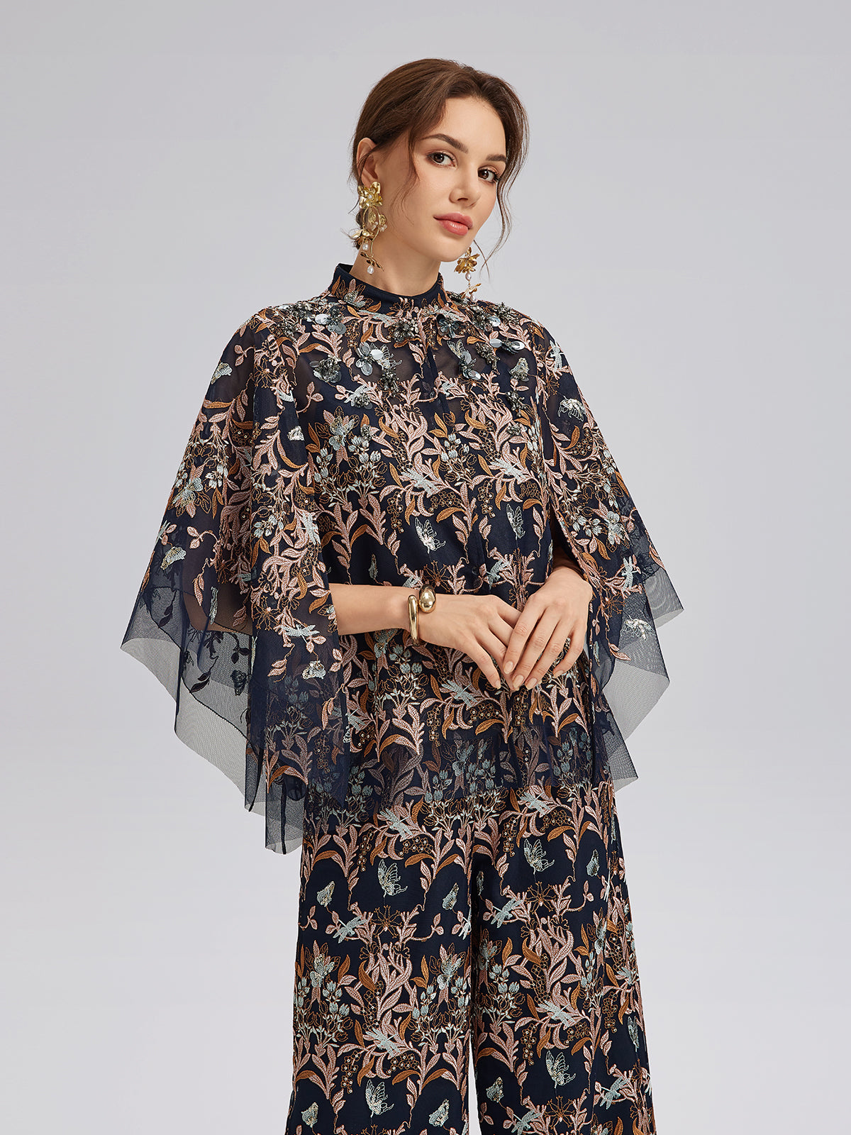 Multicolor Floral Embroidered Beaded Top
