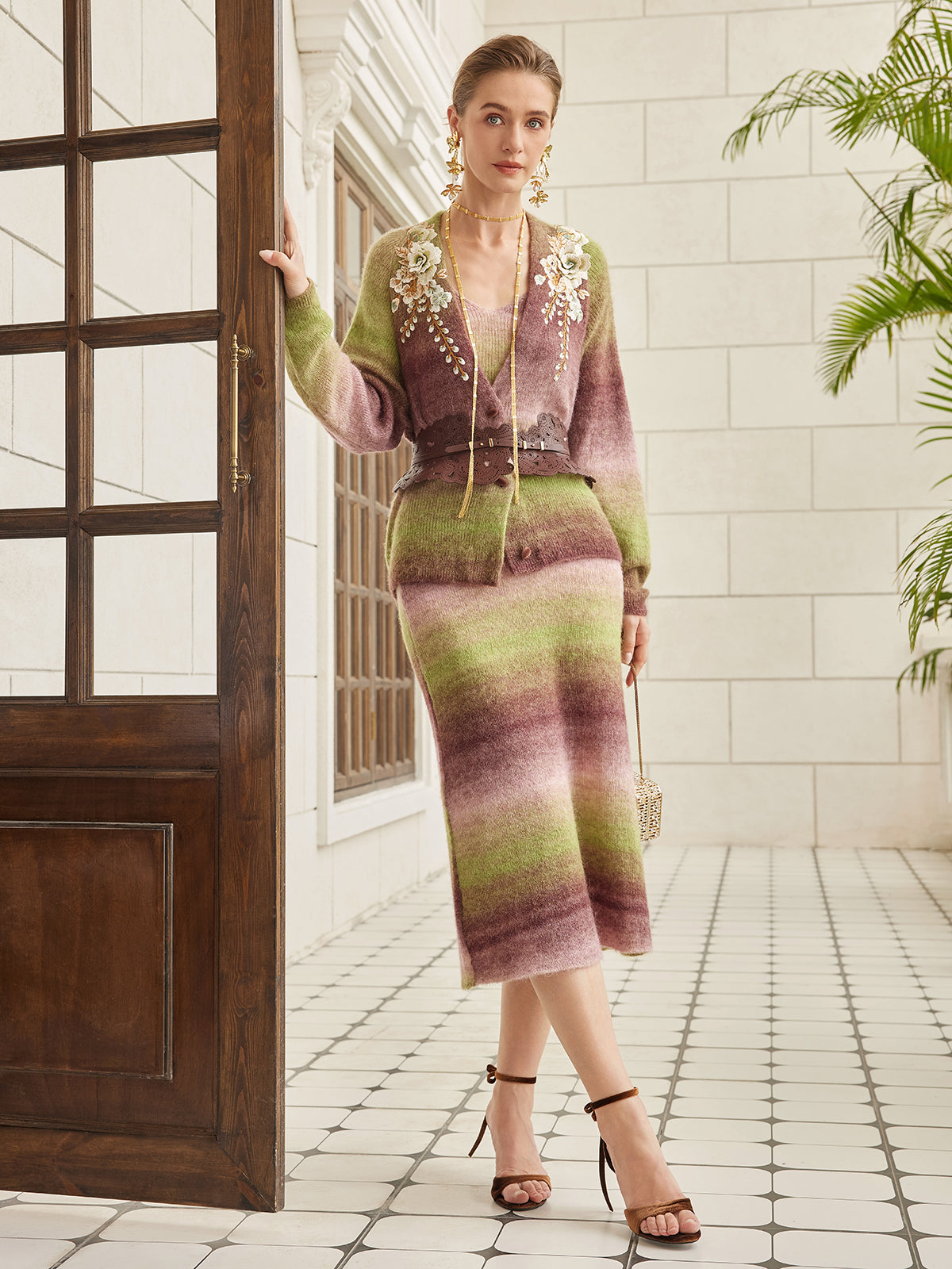 Gradient Wool Beaded Knit Sweater