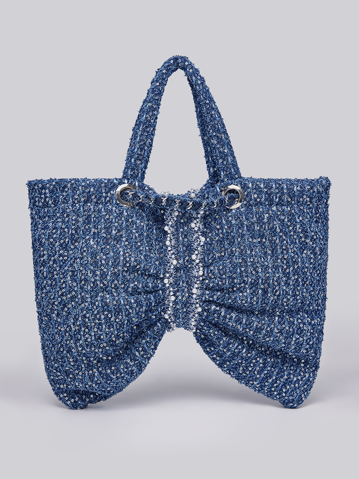 Hand-Beaded Sequin Tweed Shoulder Bag