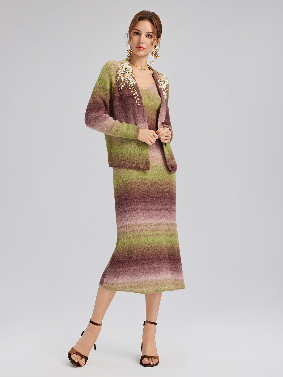 Gradient Wool Beaded Knit Sweater
