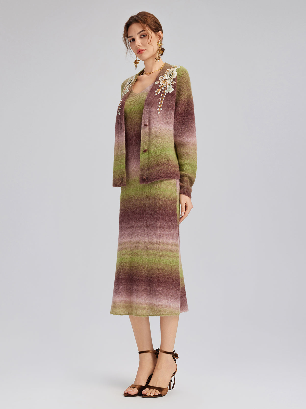 Gradient Wool Beaded Knit Sweater