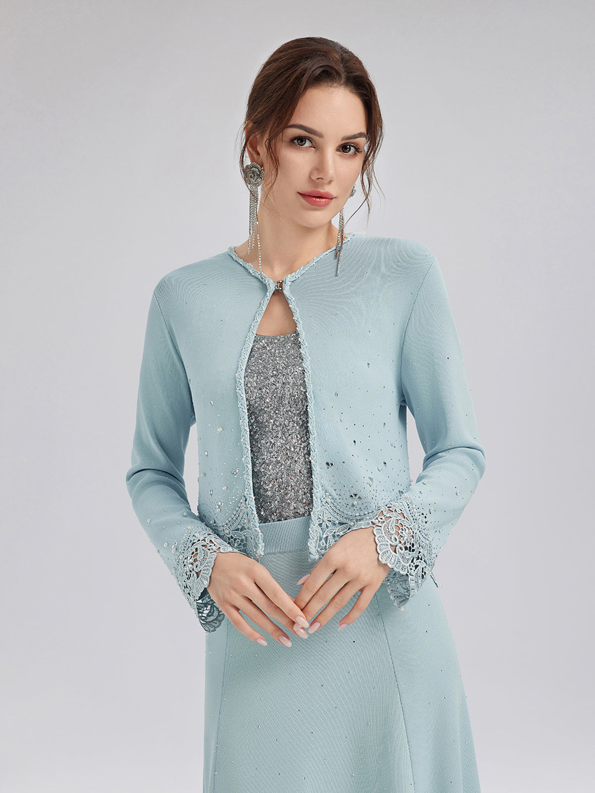 Rhinestone Lace Knit Cardigan