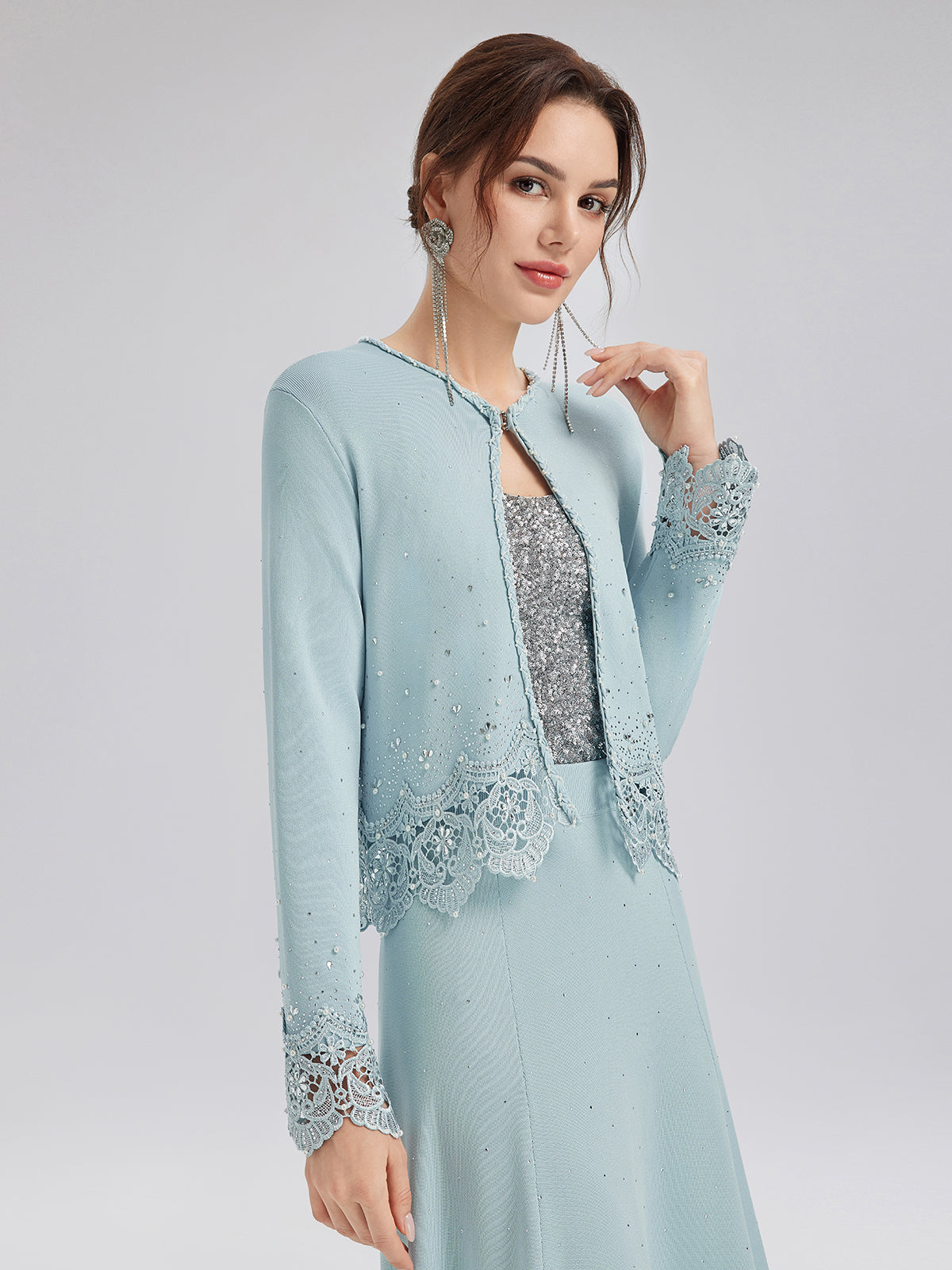 Rhinestone Lace Knit Cardigan