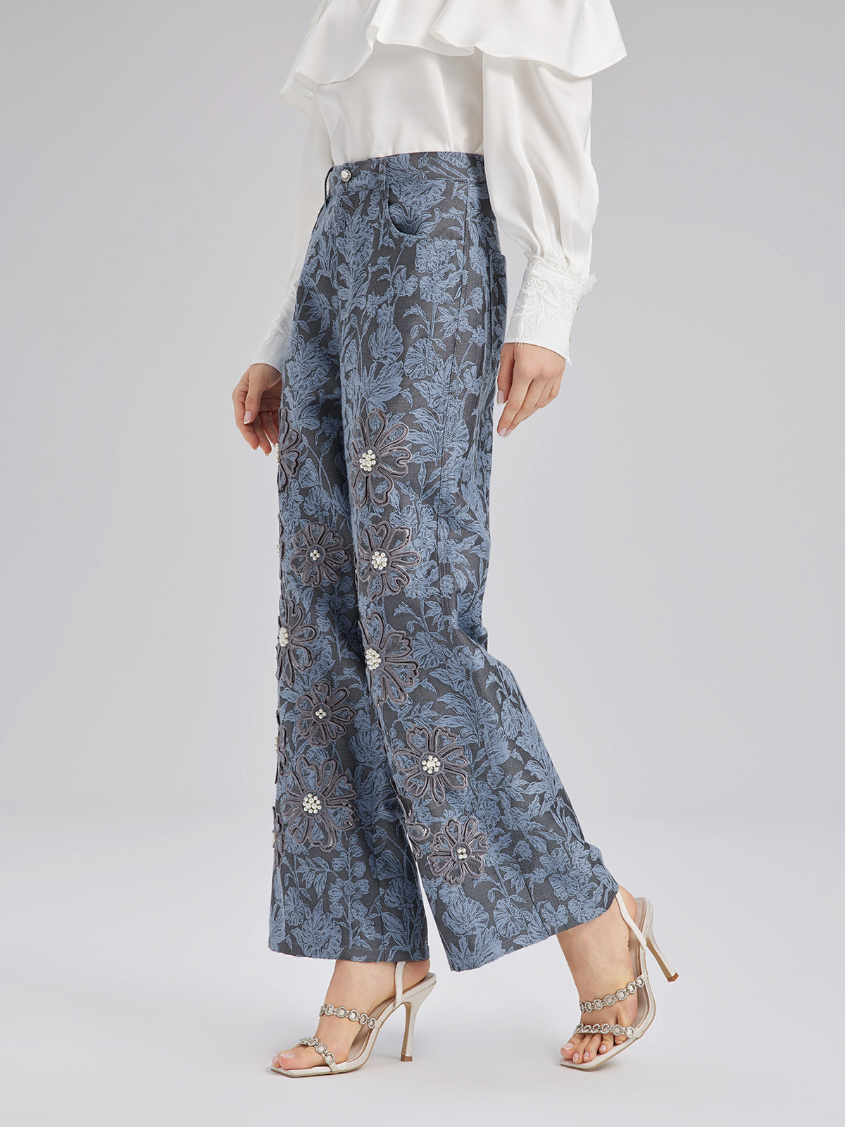 Jacquard Laser-Cut Crystal-Embellished Pants