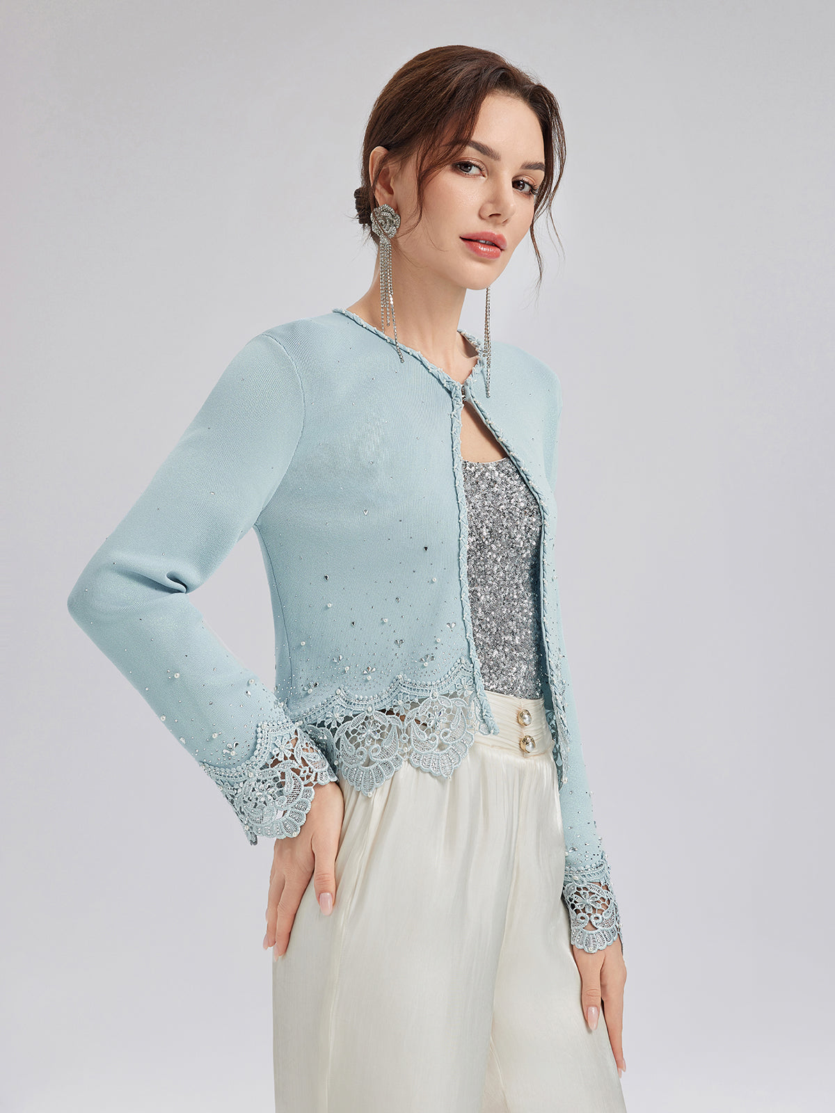 Rhinestone Lace Knit Cardigan