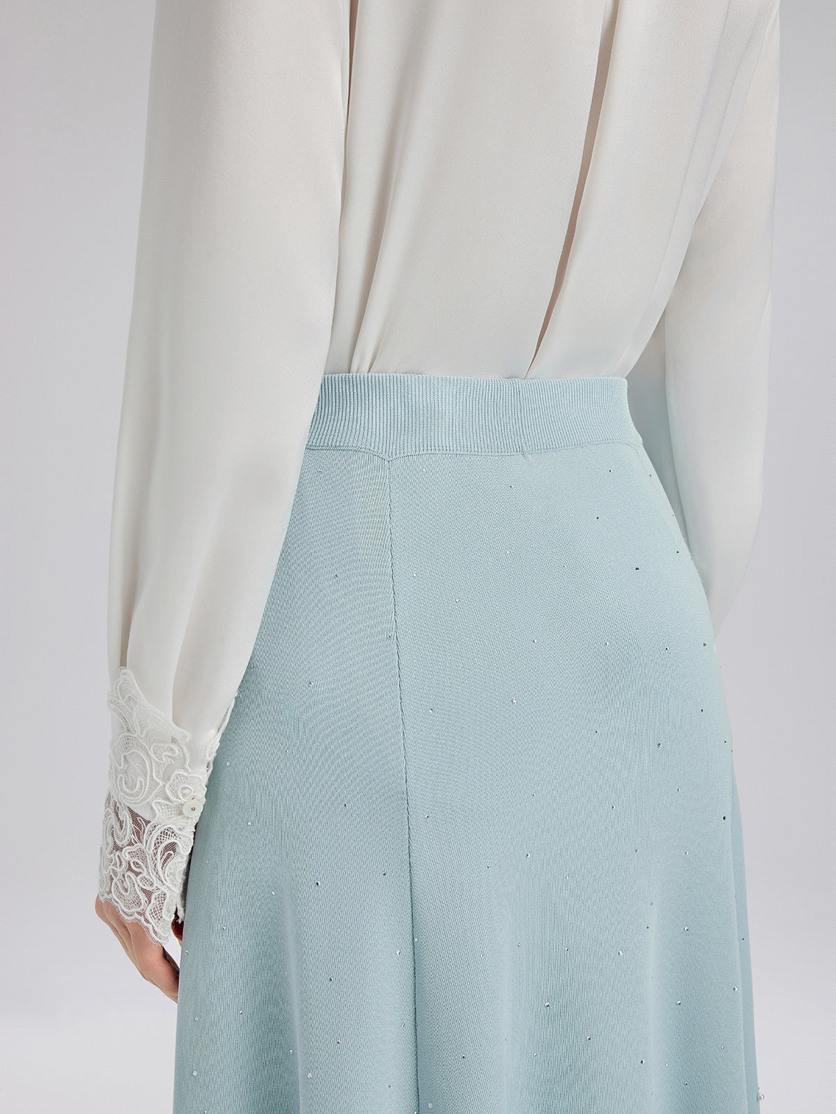 Rhinestone Lace Knit Elasticated Skirt