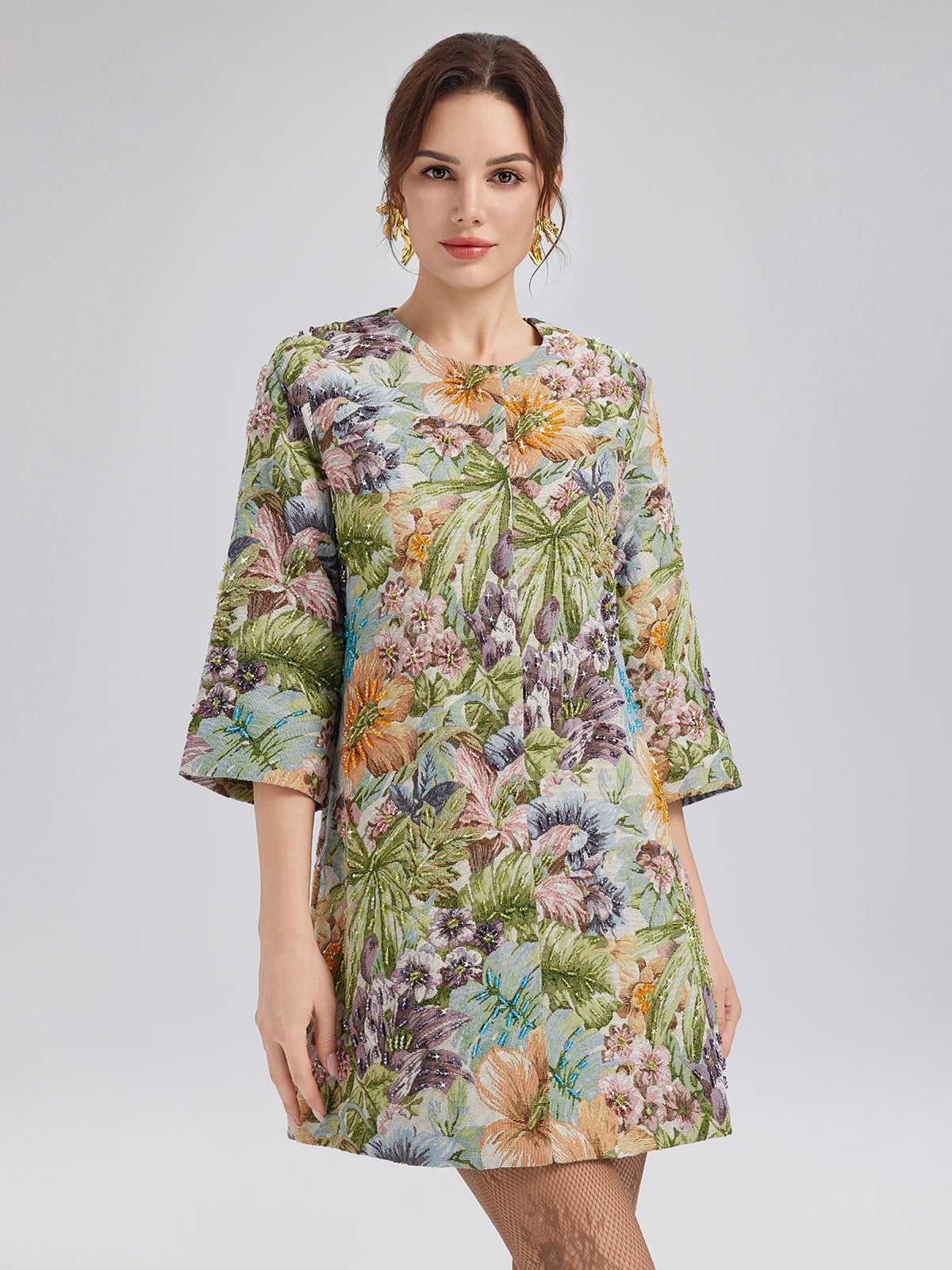 Hand-Beaded 3D Floral H-Line Jacket