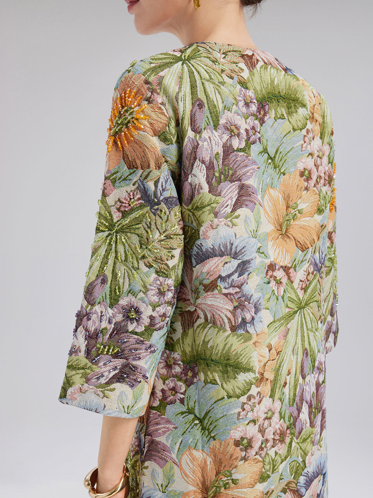 Hand-Beaded 3D Floral H-Line Jacket