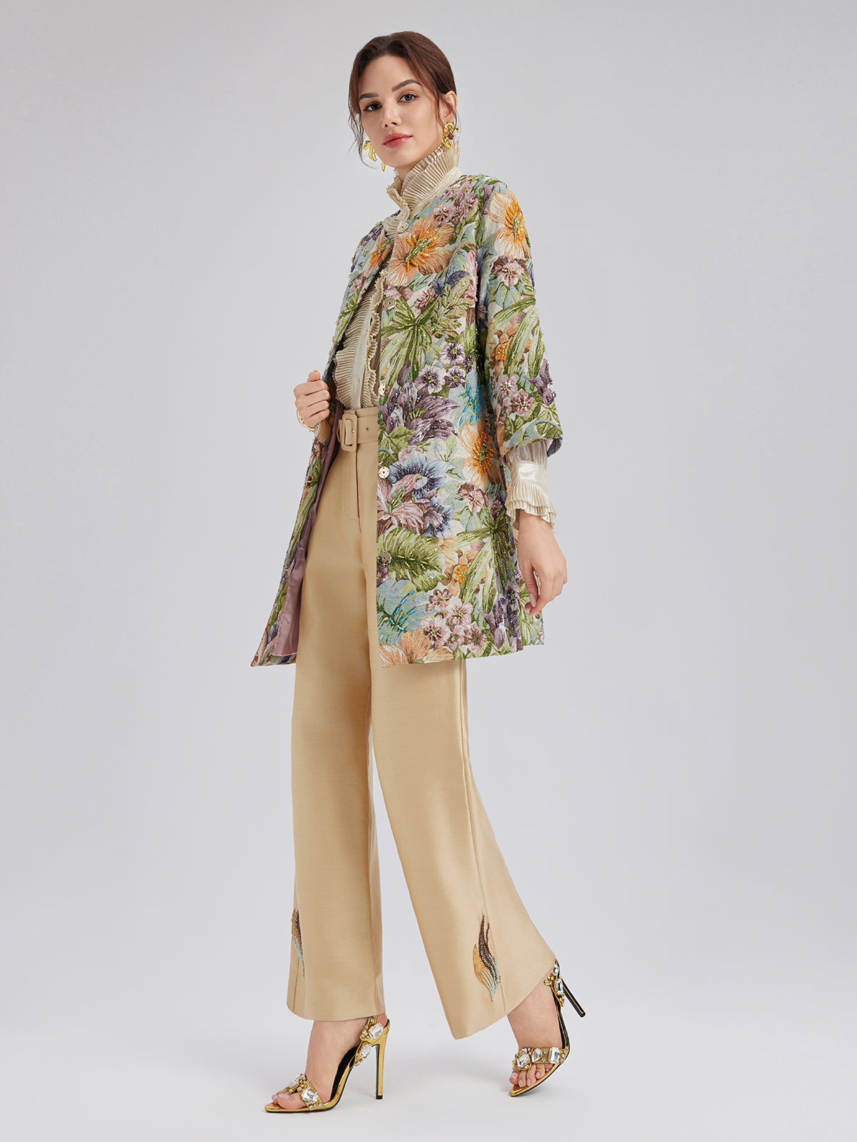 Hand-Beaded 3D Floral H-Line Jacket