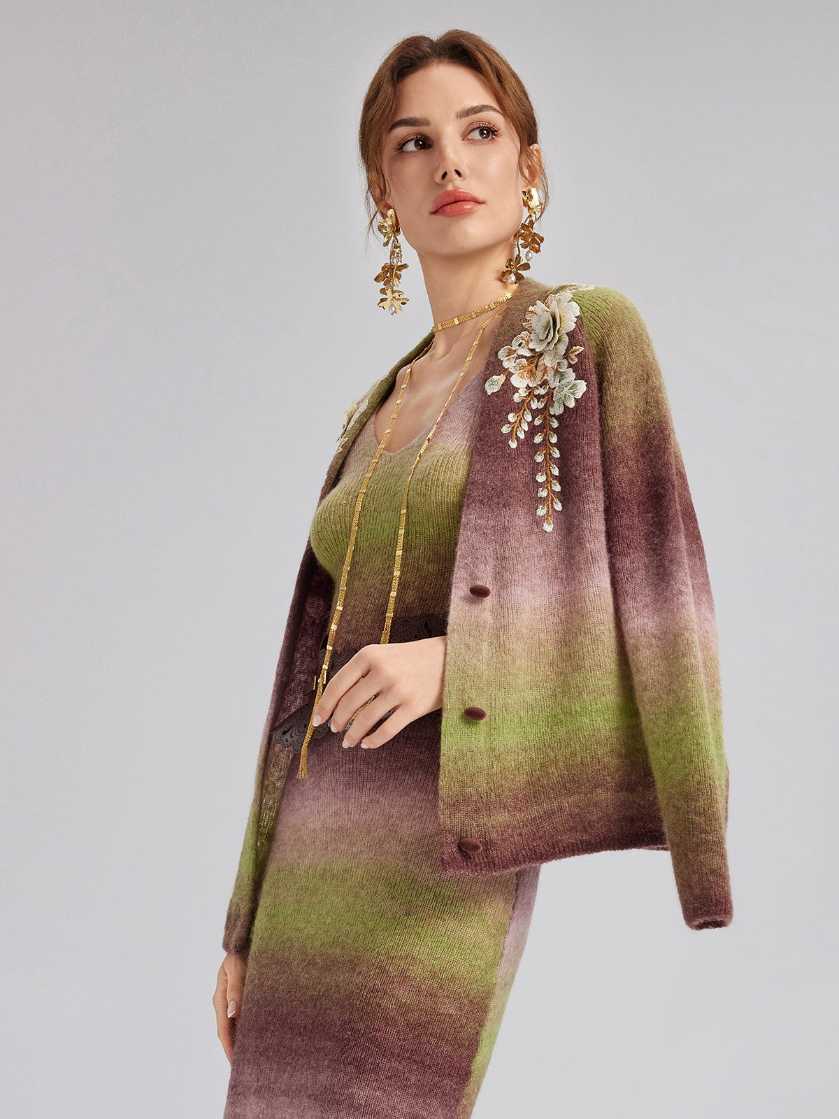 Gradient Wool Beaded Knit Sweater