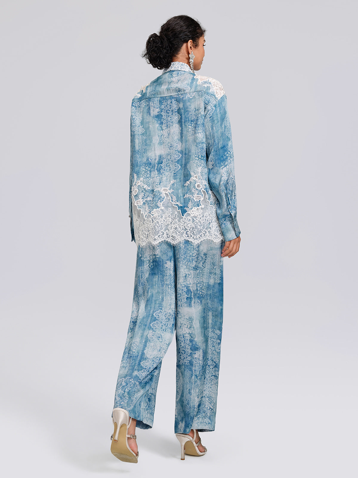 Tencel Printed Elastic Waistband Wide-Leg Pants