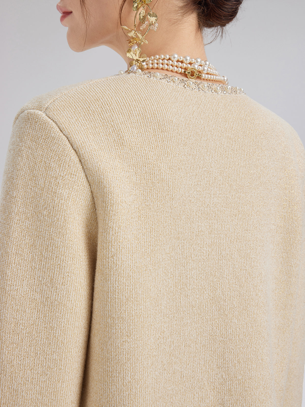 Rhinestone Beaded Embroidered Knit Cardigan